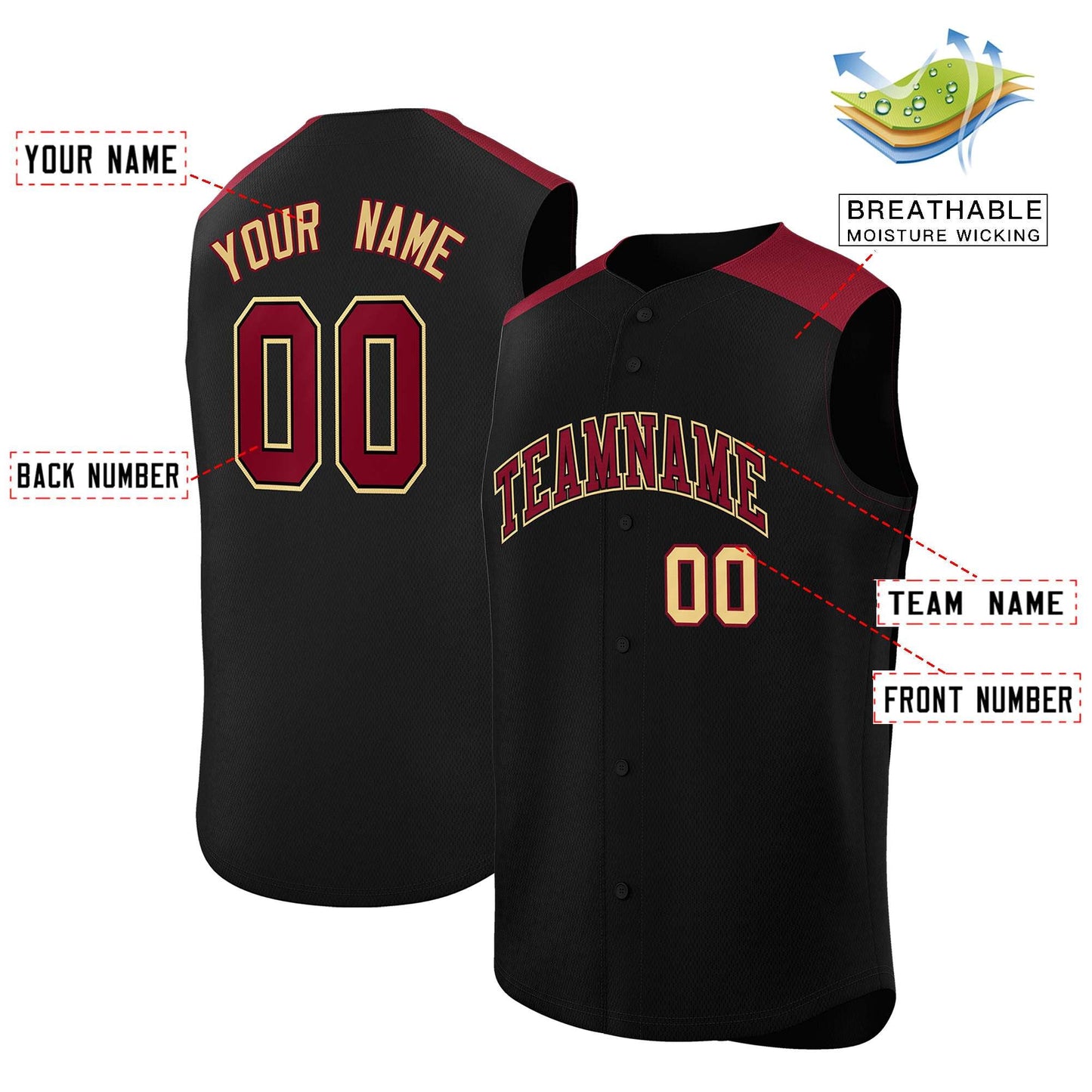 Custom Black Crimson Personalized Classic Authentic Sleeveless Baseball Jersey