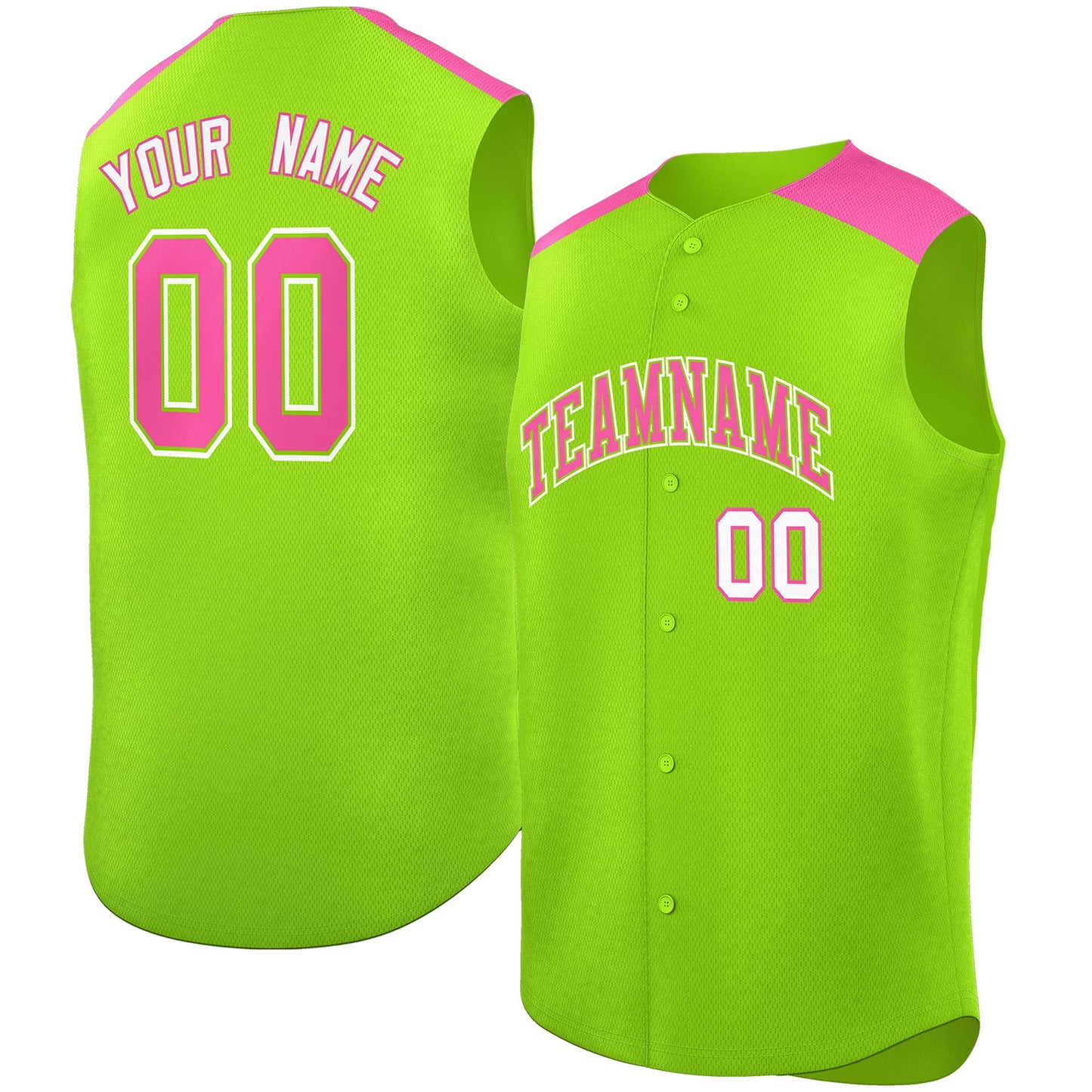 Custom Neon Green Pink Personalized Classic Authentic Sleeveless Baseball Jersey