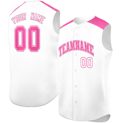 Custom White Pink Personalized Classic Authentic Sleeveless Baseball Jersey