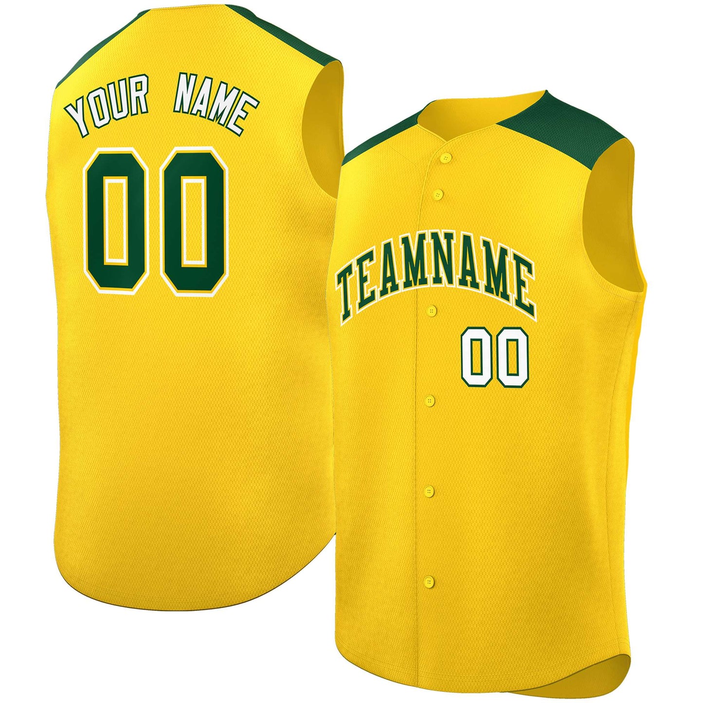 Custom Gold Green Personalized Classic Authentic Sleeveless Baseball Jersey