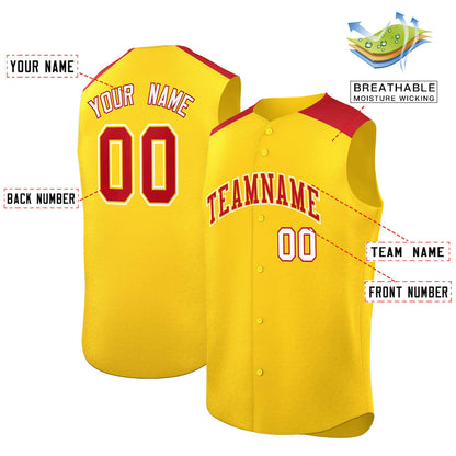 Custom Gold Red Personalized Classic Authentic Sleeveless Baseball Jersey