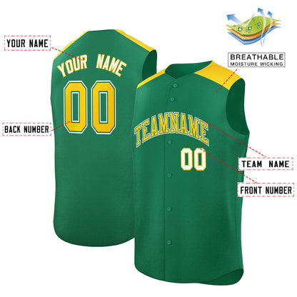 Custom Kelly Green Gold Personalized Classic Authentic Sleeveless Baseball Jersey