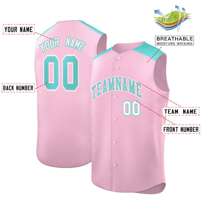 Custom Light Pink Bright Green Personalized Classic Authentic Sleeveless Baseball Jersey