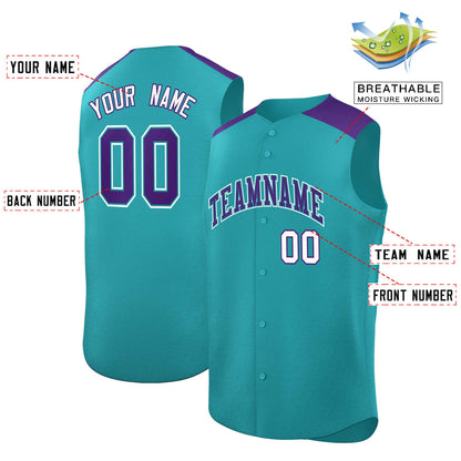 Custom Aqua Purple Personalized Classic Authentic Sleeveless Baseball Jersey