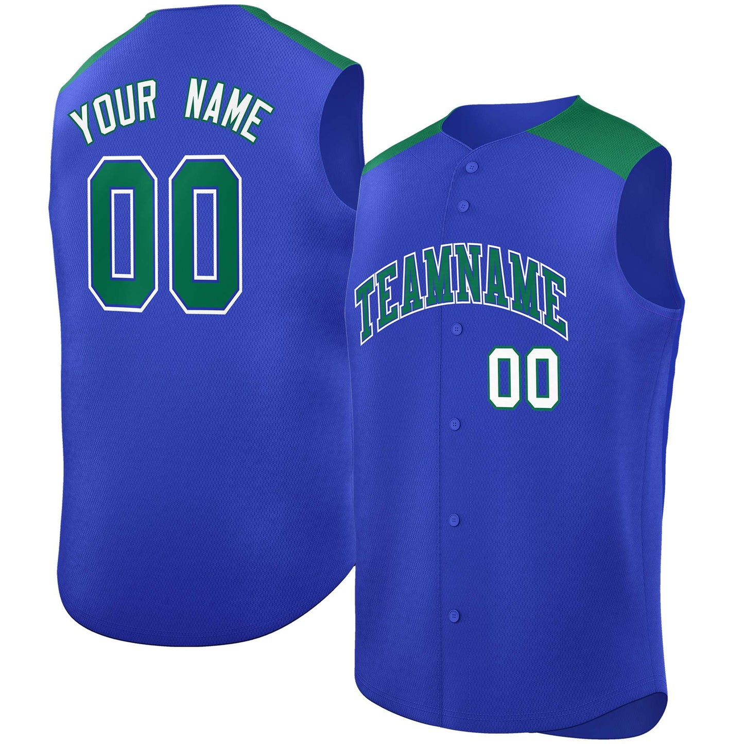 Custom Royal Kelly Green Personalized Classic Authentic Sleeveless Baseball Jersey