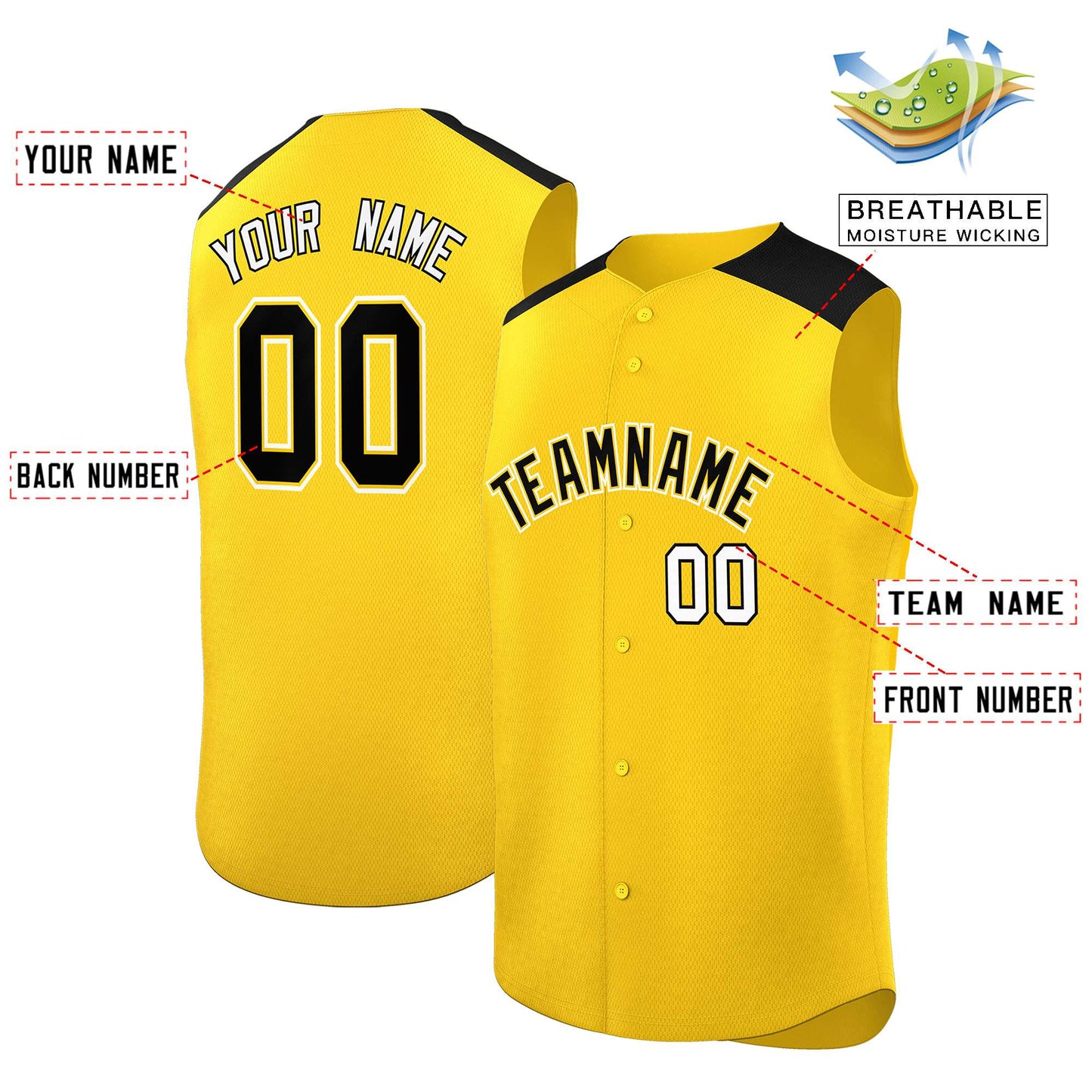 Custom Gold Black Personalized Classic Authentic Sleeveless Baseball Jersey