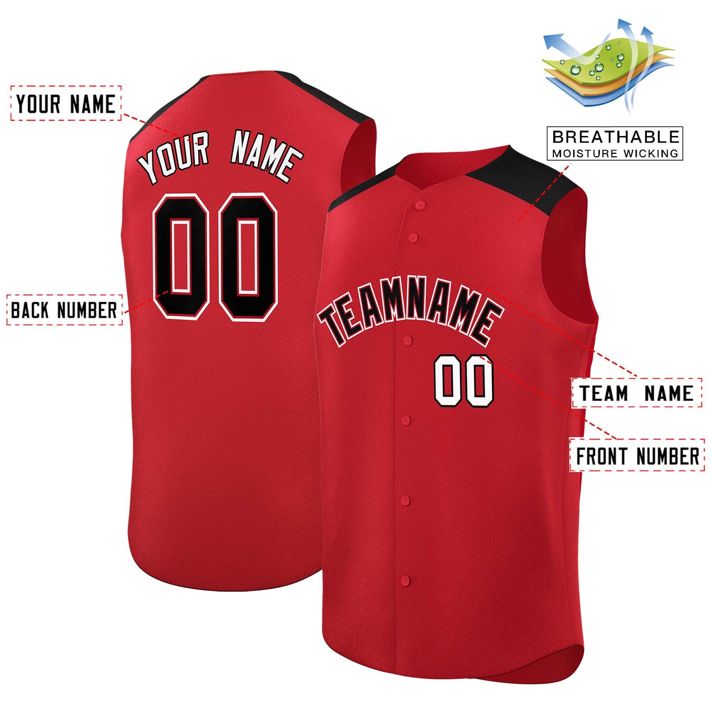 Custom Red Black Personalized Classic Authentic Sleeveless Baseball Jersey