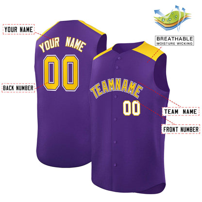 Custom Purple Gold Personalized Classic Authentic Sleeveless Baseball Jersey