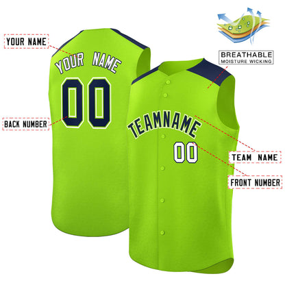 Custom Neon Green Navy Personalized Classic Authentic Sleeveless Baseball Jersey