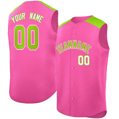 Custom Pink Neon Green Personalized Classic Authentic Sleeveless Baseball Jersey