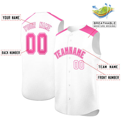 Custom White Pink Personalized Classic Authentic Sleeveless Baseball Jersey