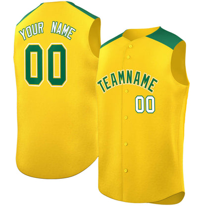 Custom Gold Kelly Green Personalized Classic Authentic Sleeveless Baseball Jersey