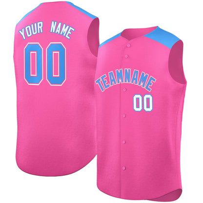 Custom Pink Powder Blue Personalized Classic Authentic Sleeveless Baseball Jersey