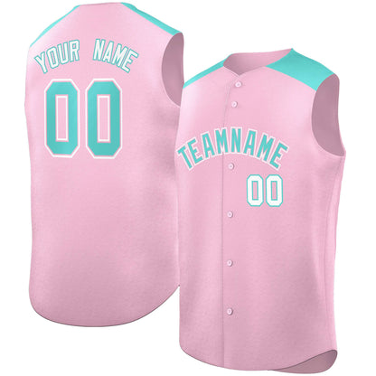 Custom Light Pink Bright Green Personalized Classic Authentic Sleeveless Baseball Jersey