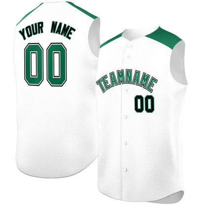 Custom White Kelly Green Personalized Classic Authentic Sleeveless Baseball Jersey