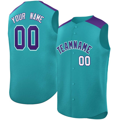 Custom Aqua Purple Personalized Classic Authentic Sleeveless Baseball Jersey