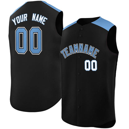 Custom Black Light Blue Personalized Classic Authentic Sleeveless Baseball Jersey