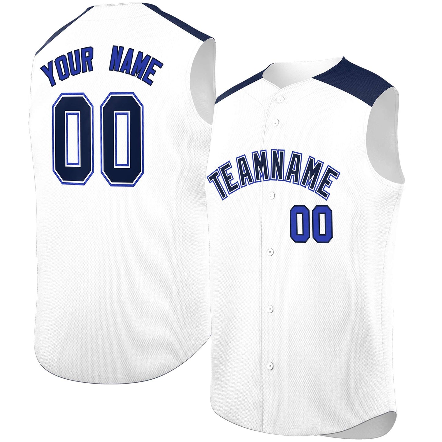 Custom White Navy Personalized Classic Authentic Sleeveless Baseball Jersey