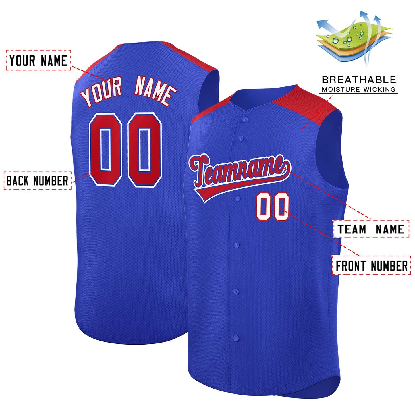 Custom Royal Red Personalized Classic Authentic Sleeveless Baseball Jersey