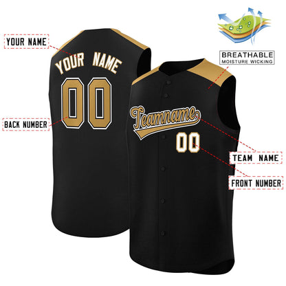 Custom Black Old Gold Personalized Classic Authentic Sleeveless Baseball Jersey