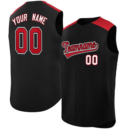 Custom Black Red Personalized Classic Authentic Sleeveless Baseball Jersey