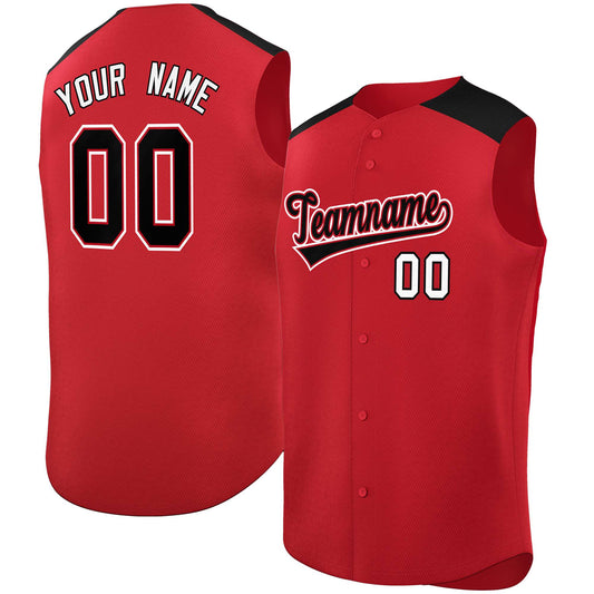 Custom Red Black Personalized Classic Authentic Sleeveless Baseball Jersey