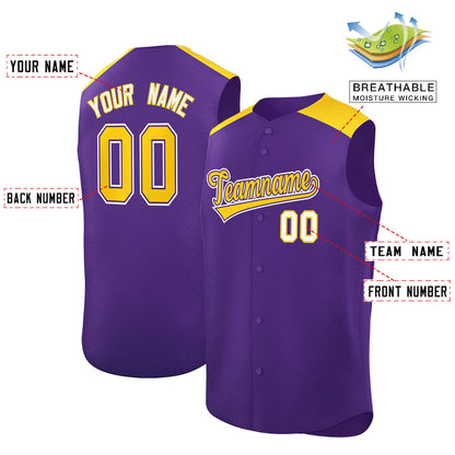 Custom Purple Gold Personalized Classic Authentic Sleeveless Baseball Jersey