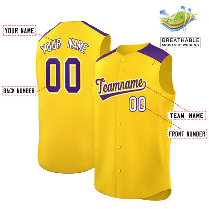 Custom Gold Purple Personalized Classic Authentic Sleeveless Baseball Jersey