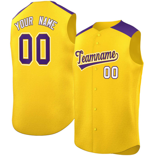 Custom Gold Purple Personalized Classic Authentic Sleeveless Baseball Jersey