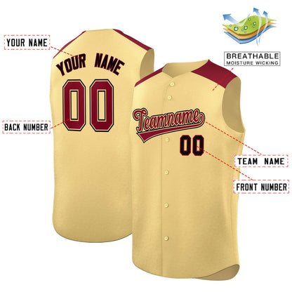 Custom Khaki Crimson Personalized Classic Authentic Sleeveless Baseball Jersey