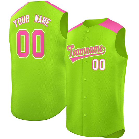 Custom Neon Green Pink Personalized Classic Authentic Sleeveless Baseball Jersey