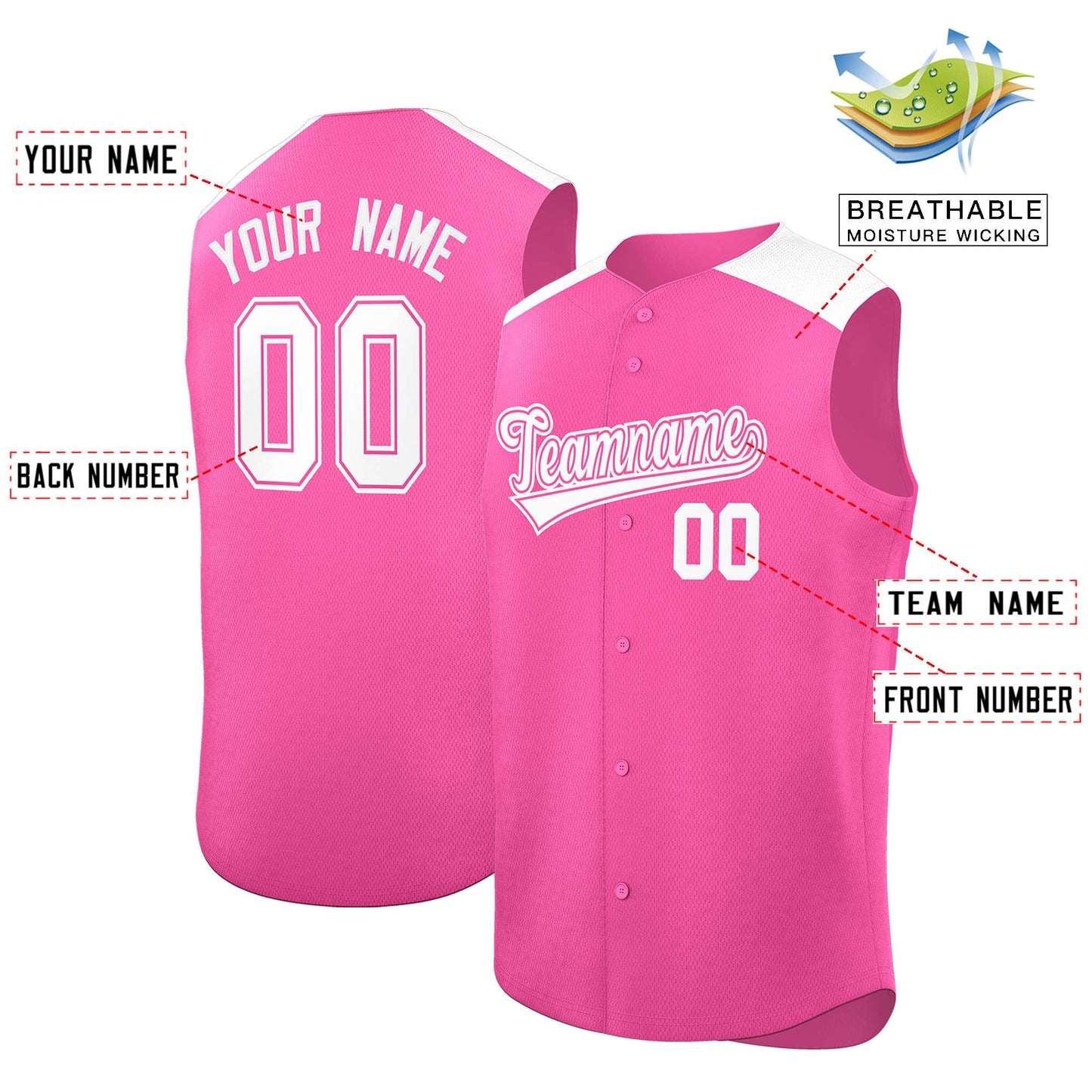 Custom Pink White Personalized Classic Authentic Sleeveless Baseball Jersey