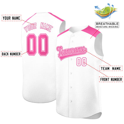 Custom White Pink Personalized Classic Authentic Sleeveless Baseball Jersey