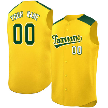 Custom Gold Green Personalized Classic Authentic Sleeveless Baseball Jersey