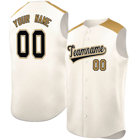 Custom Cream Old Gold Personalized Classic Authentic Sleeveless Baseball Jersey