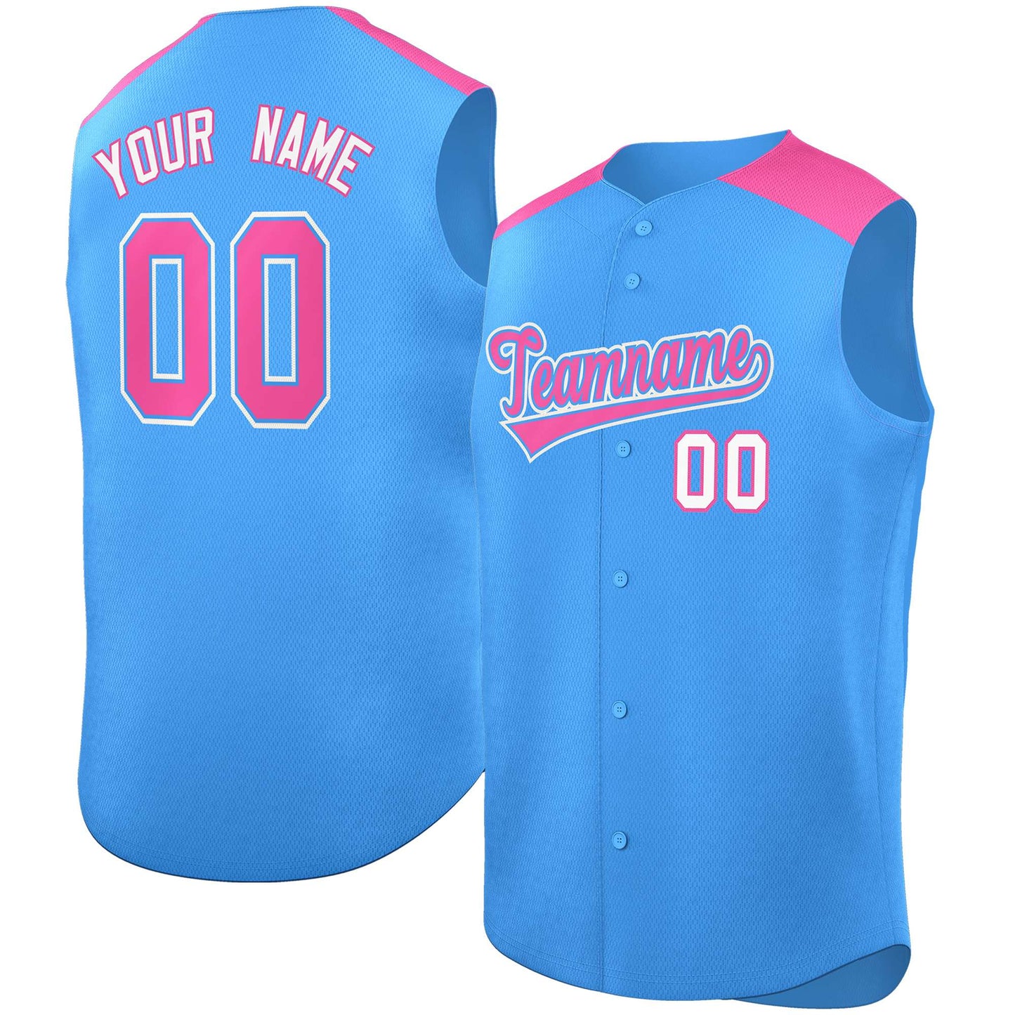 Custom Powder Blue Pink Personalized Classic Authentic Sleeveless Baseball Jersey