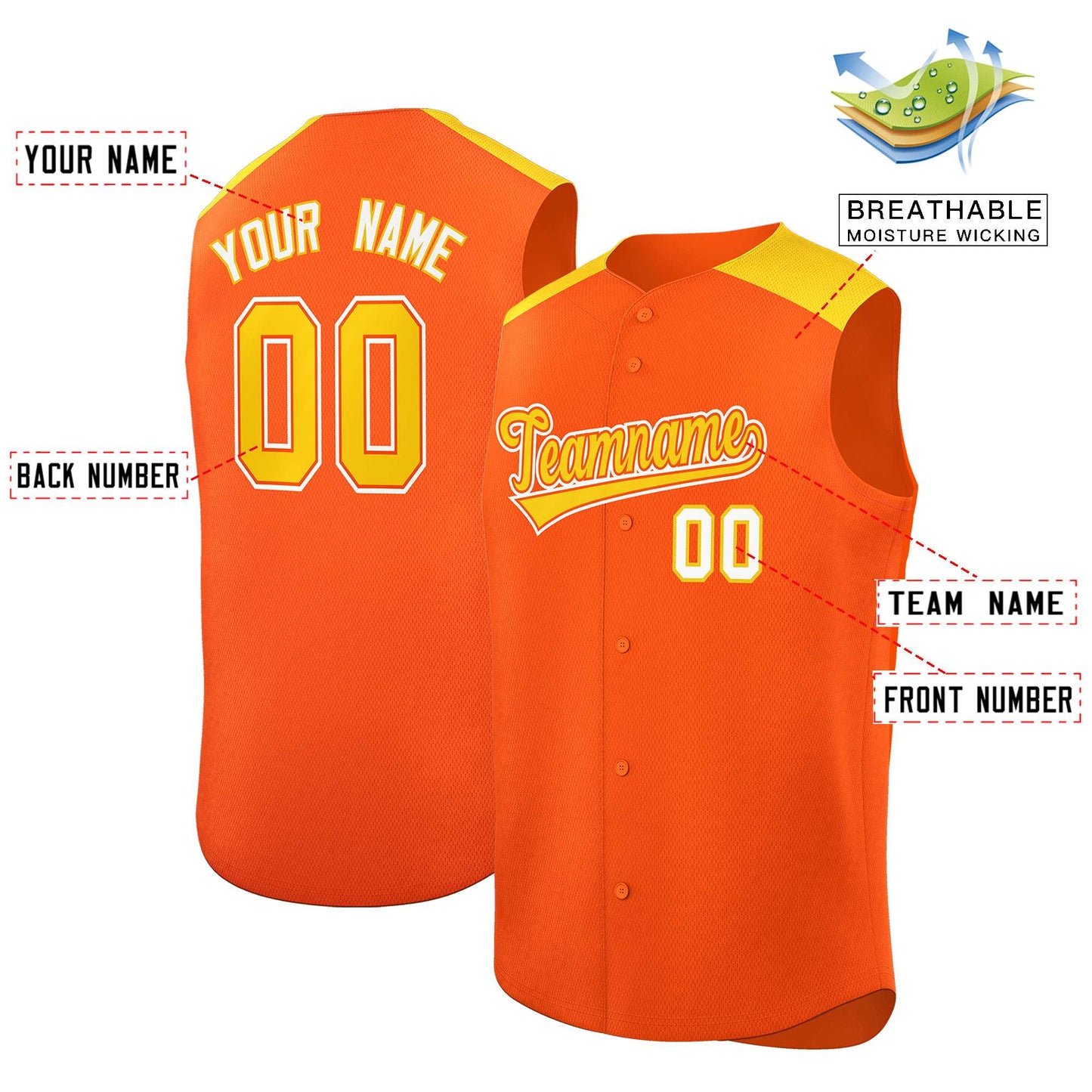 Custom Orange Gold Personalized Classic Authentic Sleeveless Baseball Jersey