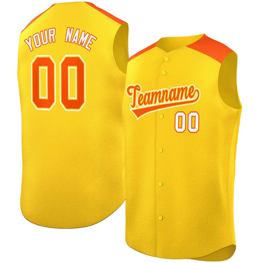 Custom Gold Orange Personalized Classic Authentic Sleeveless Baseball Jersey