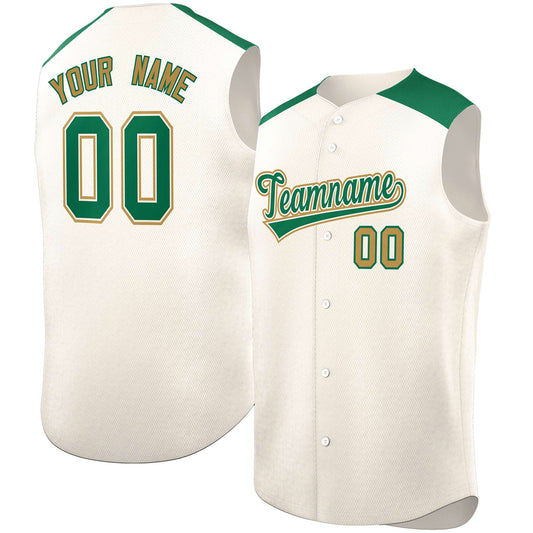 Custom Cream Kelly Green Personalized Classic Authentic Sleeveless Baseball Jersey