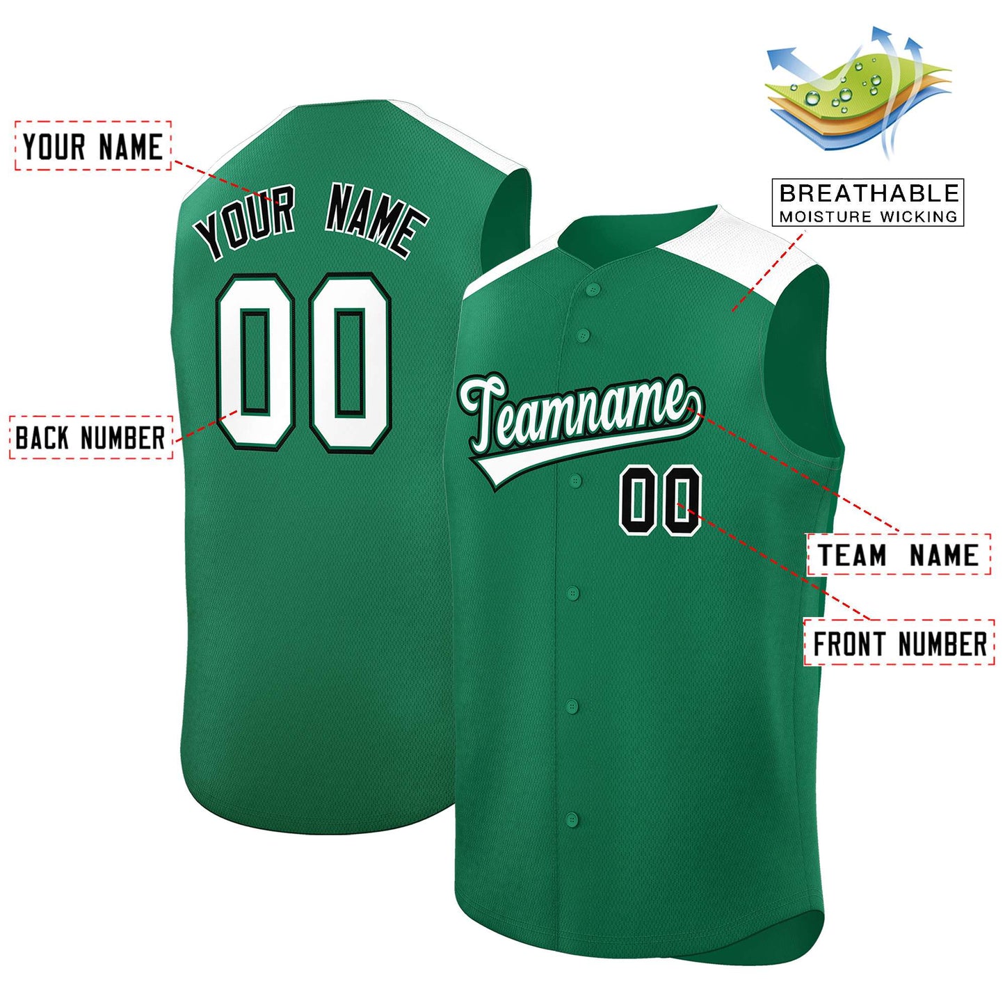 Custom Kelly Green White Personalized Classic Authentic Sleeveless Baseball Jersey