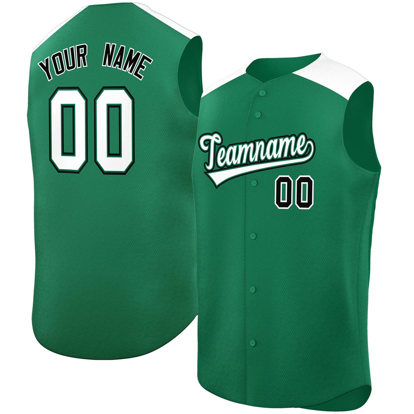 Custom Kelly Green White Personalized Classic Authentic Sleeveless Baseball Jersey