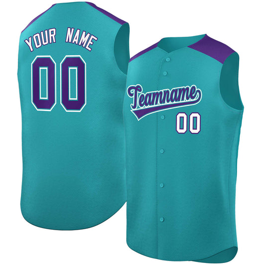 Custom Aqua Purple Personalized Classic Authentic Sleeveless Baseball Jersey