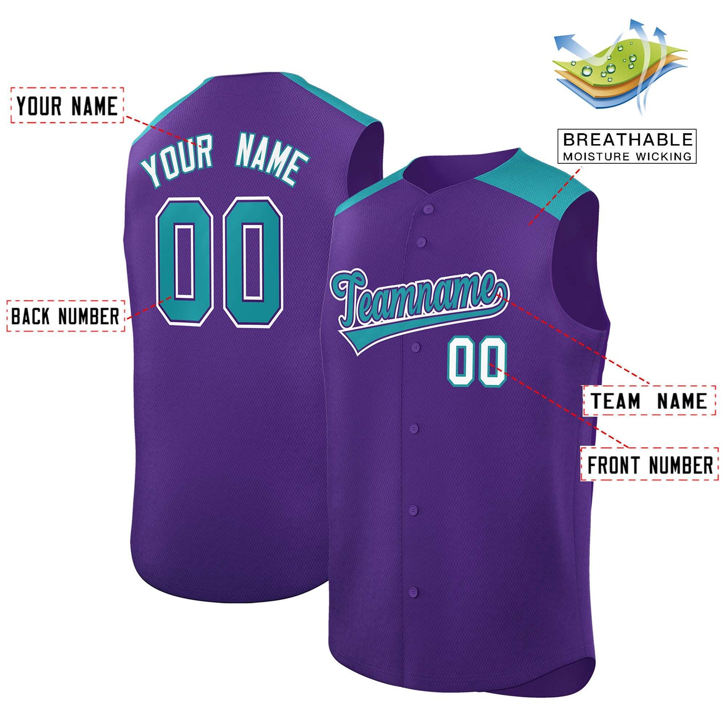 Custom Purple Aqua Personalized Classic Authentic Sleeveless Baseball Jersey