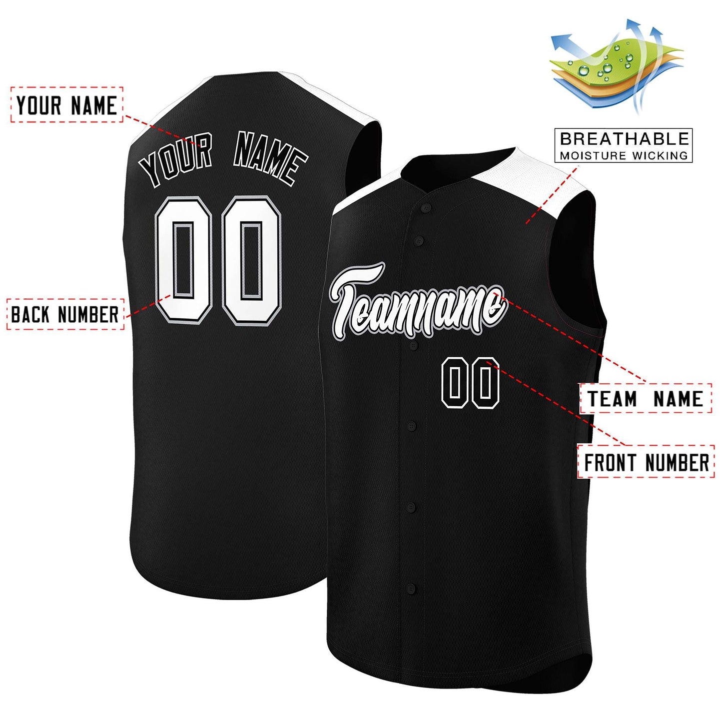 Custom Black White Personalized Classic Authentic Sleeveless Baseball Jersey