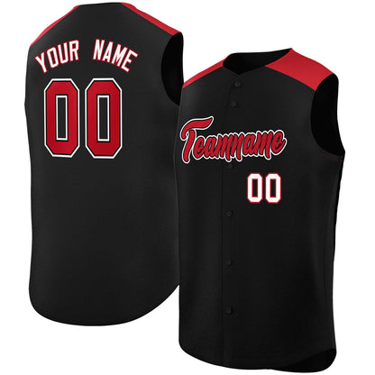 Custom Black Red Personalized Classic Authentic Sleeveless Baseball Jersey