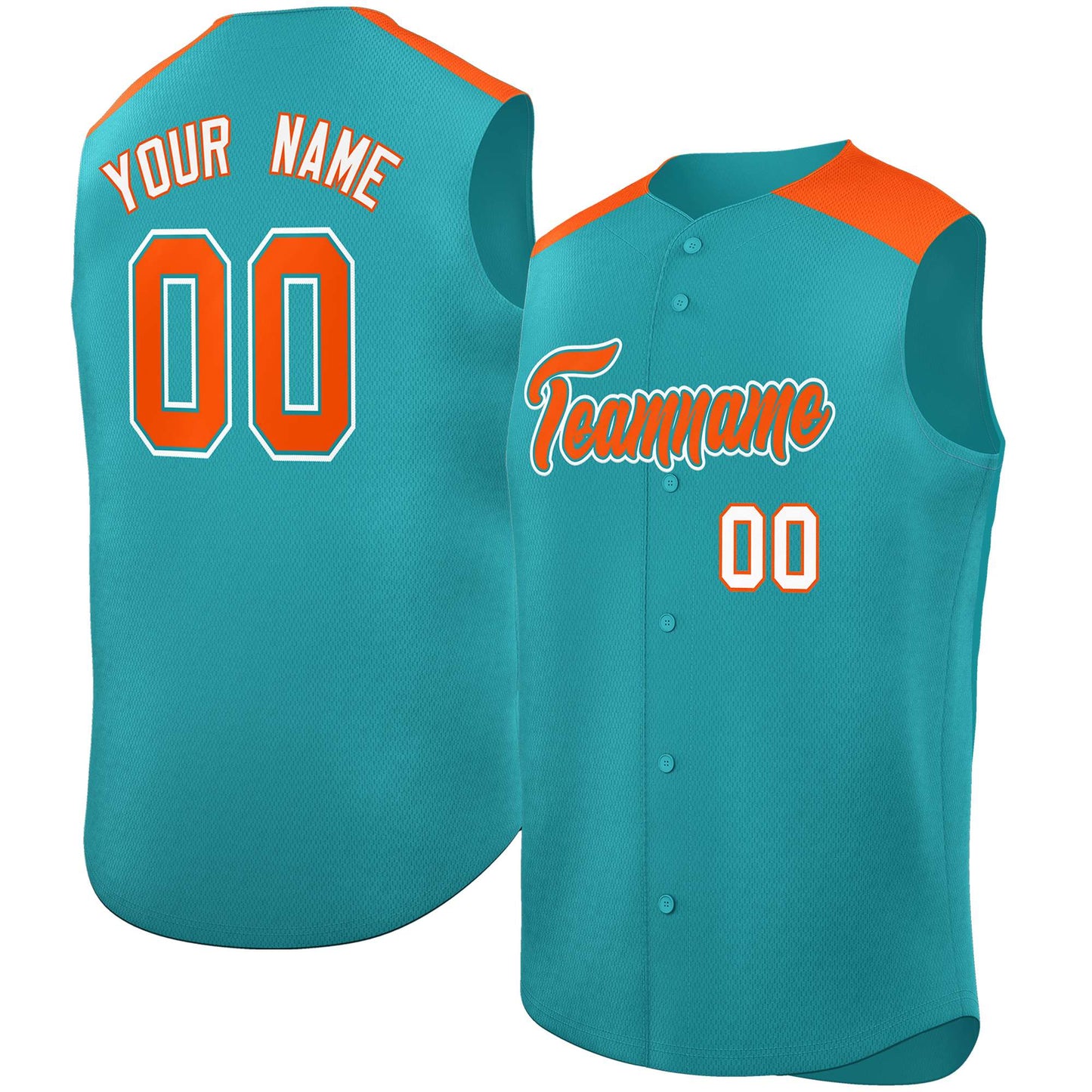 Custom Aqua Orange Personalized Classic Authentic Sleeveless Baseball Jersey