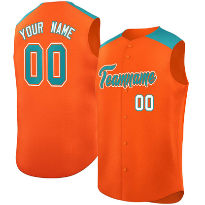 Custom Orange Aqua Personalized Classic Authentic Sleeveless Baseball Jersey