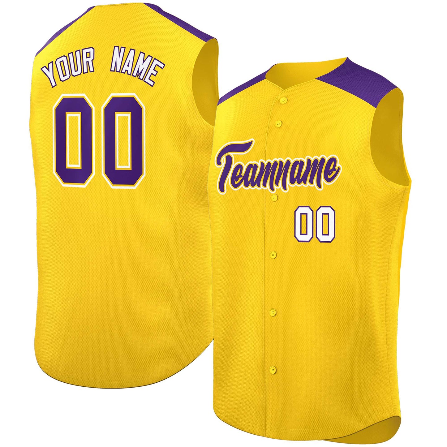 Custom Gold Purple Personalized Classic Authentic Sleeveless Baseball Jersey