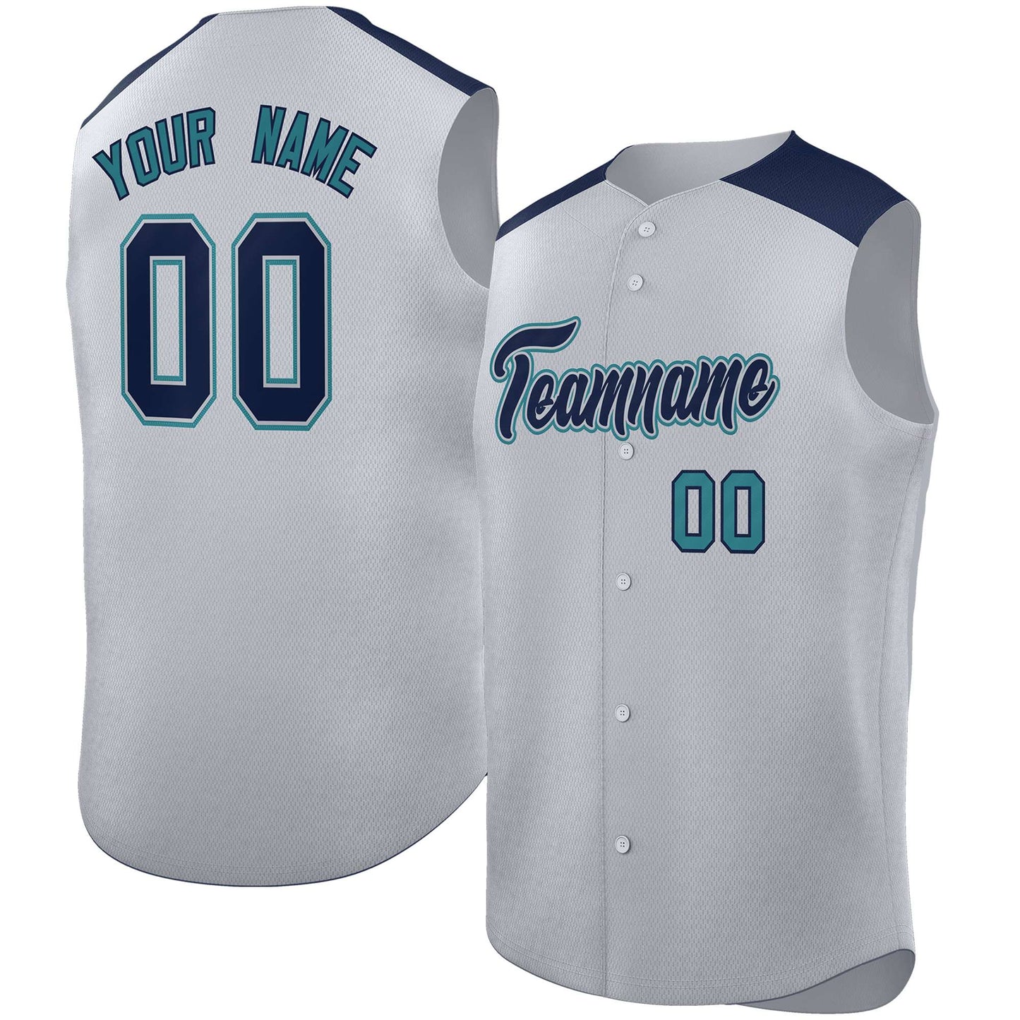 Custom Gray Navy Personalized Classic Authentic Sleeveless Baseball Jersey