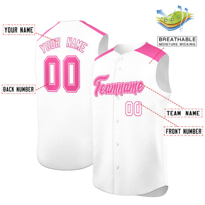 Custom White Pink Personalized Classic Authentic Sleeveless Baseball Jersey